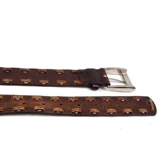 BROWN GENUINE LEATHER 1 1/4"Wd STUDS STITCH CASUAL DRESS WOMEN'S BELT Sz S (99T - Picture 13 of 13
